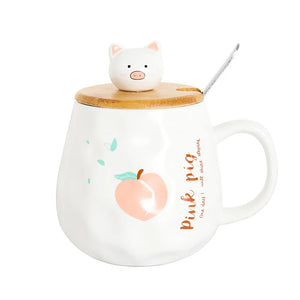 Cute Cartoon Wooden Cover Pig Frosted Big Belly Ceramic Cup Creative Mug Business Office Water Cup Student Coffee Mug with Lid