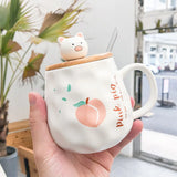 Cute Cartoon Wooden Cover Pig Frosted Big Belly Ceramic Cup Creative Mug Business Office Water Cup Student Coffee Mug with Lid