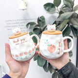 Cute Cartoon Wooden Cover Pig Frosted Big Belly Ceramic Cup Creative Mug Business Office Water Cup Student Coffee Mug with Lid