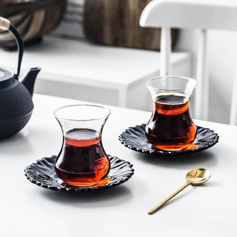 Glass Coffee Cup Türkiye Black Tea Cup Water Cup Household Hot Drink Cup with Plate Tea Set