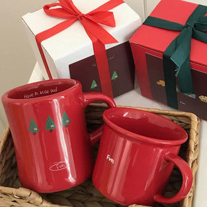 Big Red Christmas Cup Ins Style High Beauty Couple Gift Box with Vintage Ceramic Cups Coffee Mug Creative Gift