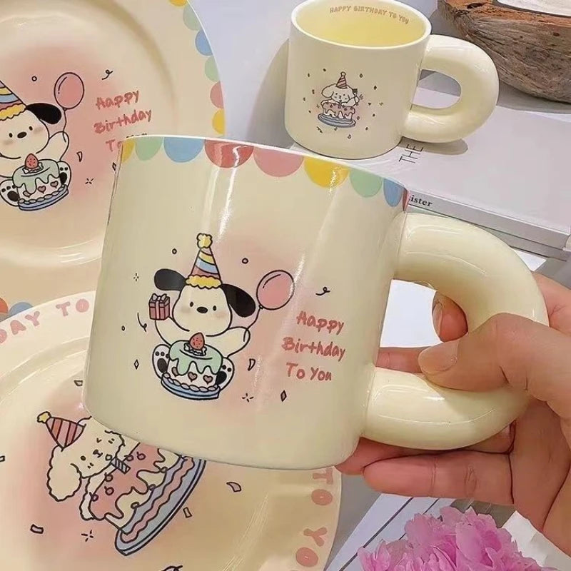 350ml Ins Style Design Super Cute Ceramic Mug Puppy High Beauty Birthday Happy Series Ceramic Tableware Cream Plate