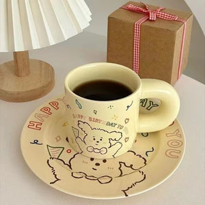 350ml Ins Style Design Super Cute Ceramic Mug Puppy High Beauty Birthday Happy Series Ceramic Tableware Cream Plate