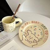 350ml Ins Style Design Super Cute Ceramic Mug Puppy High Beauty Birthday Happy Series Ceramic Tableware Cream Plate