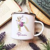 Purple Flower Initial Coffee Cup Custom Name Mug Wedding Maid Of Honor Valentine's Day Anniversary Birthday Xmas Gift For Family