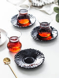 Glass Coffee Cup Türkiye Black Tea Cup Water Cup Household Hot Drink Cup with Plate Tea Set