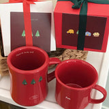 Big Red Christmas Cup Ins Style High Beauty Couple Gift Box with Vintage Ceramic Cups Coffee Mug Creative Gift