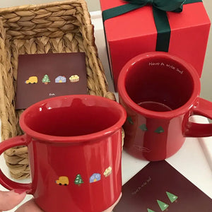 Big Red Christmas Cup Ins Style High Beauty Couple Gift Box with Vintage Ceramic Cups Coffee Mug Creative Gift